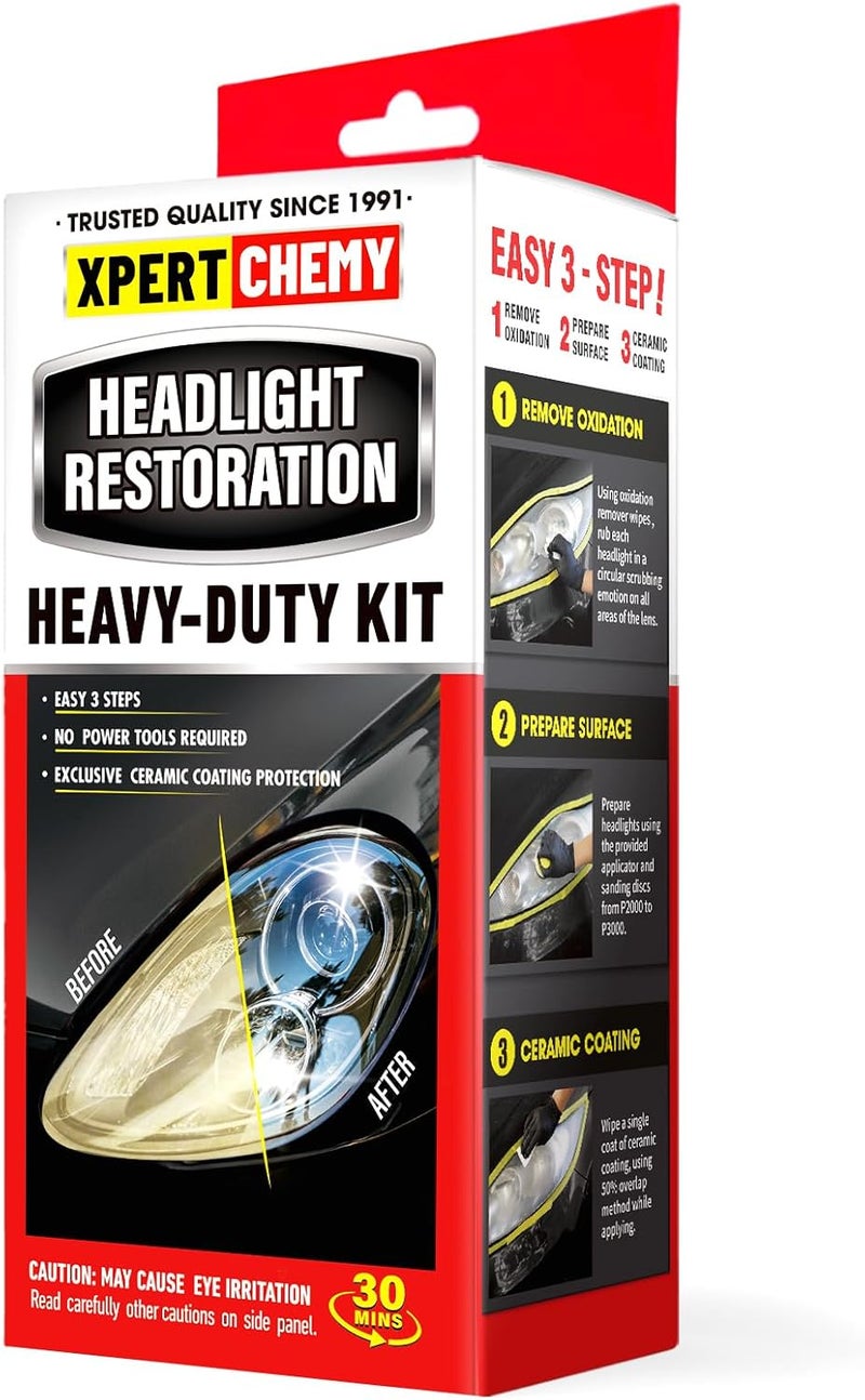 XPERTCHEMY Headlight Restoration Kit-Headlight Cleaner Removing The Heavy-Duty Yellowing, Clouding and Stains, Even Buffs Out Unsightly Hairline Scratches,No Power Tools Needed - Image 1